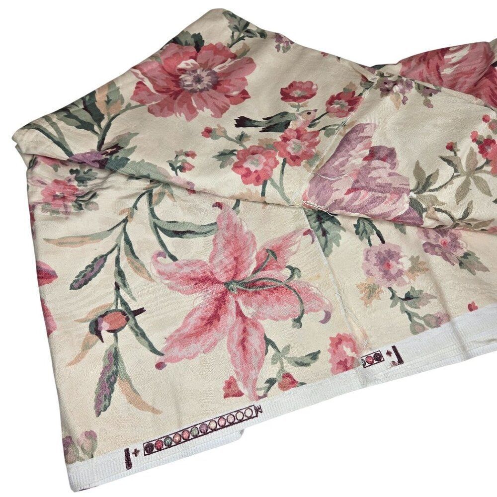 Vintage P Kaufmann Fabric Floral Tea Stain Ecru Pink